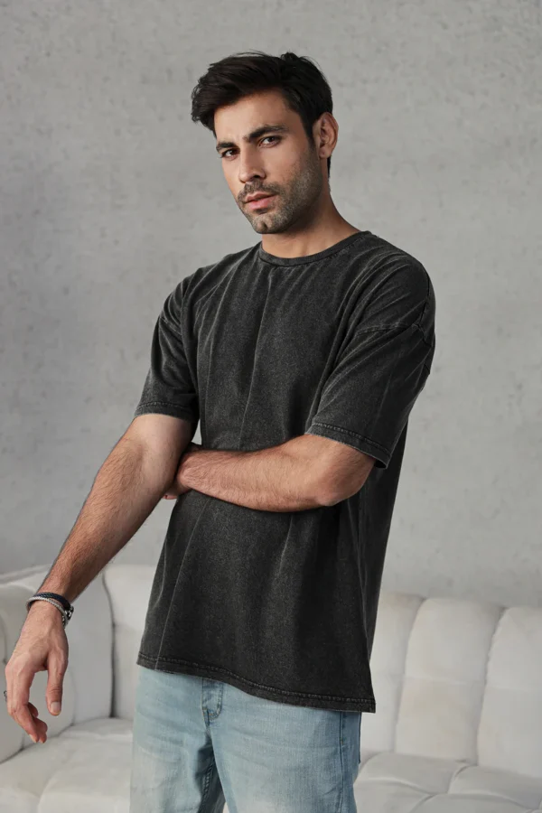 Men Washed Oversized Tee – Black