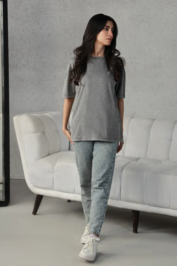 Women Oversized Wash Tee – Charcoal